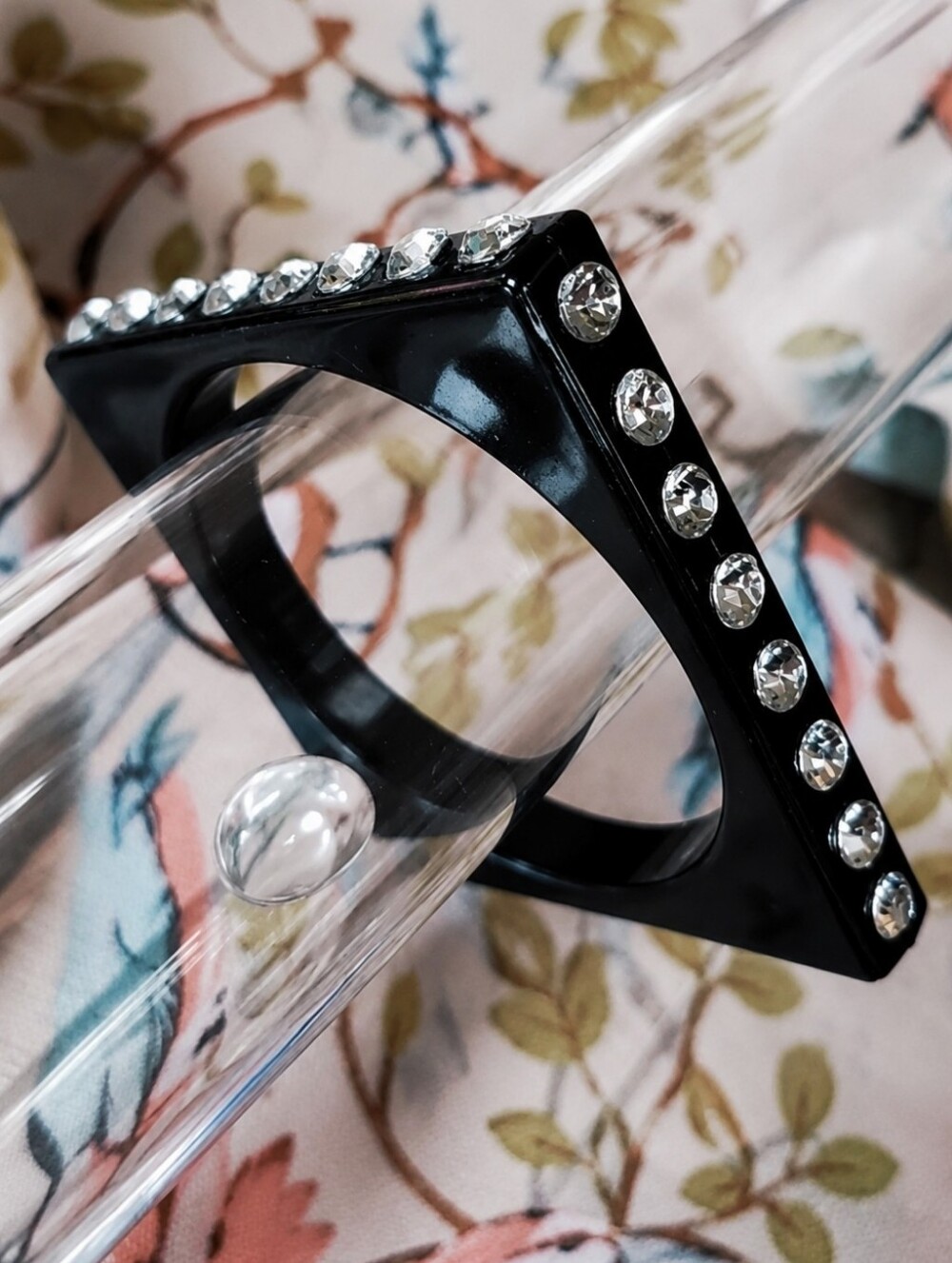 Square Black Color Large Clear Rhinestones Studded Bracelet Vintage 1980's?